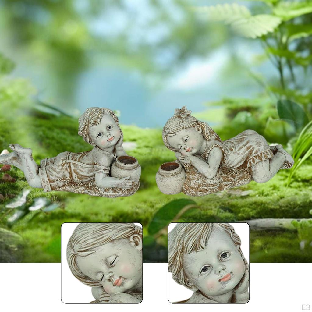 Child Statue Garden with Light Sculpture Outdoor Decoration for Patio Lawn