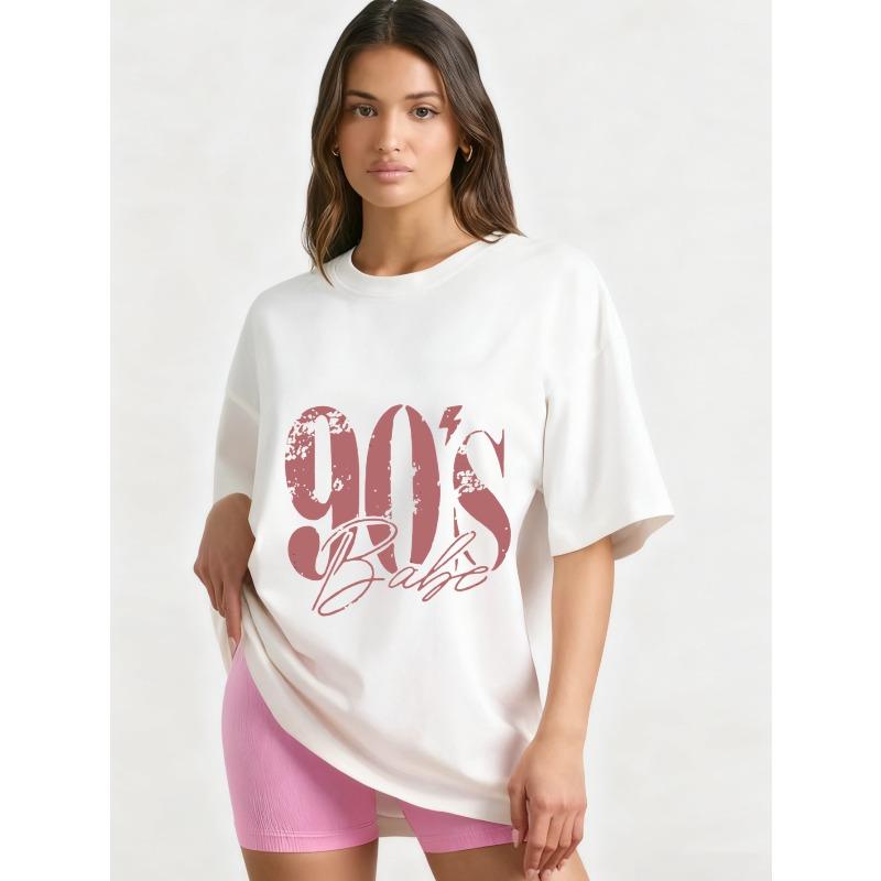 Oversized T-Shirt Black 90s Babe Graphic Print Casual Streetwear Fashion Women Summer Top