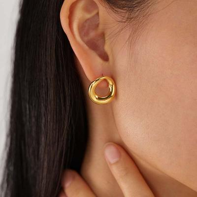 Stainless Steel Metal Round Hollow Stud Stud Earrings For Women Minimalist Gold Geometric Earrings Waterproof Jewelry