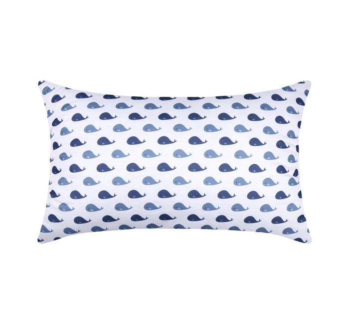 Coussin Décoratif - Wally - Petite Baleine - 30 X 50 Cm - Bleu Et Blanc - Non Déhoussable