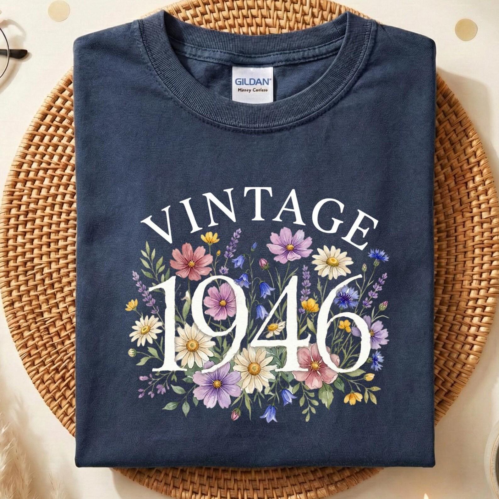 Vintage 1946 Wildflower T-Shirt, 80th Birthday Gift for , Born in 1946 Shirt, Floral Boho Birthday Tee, Turning 80 Years Old 160