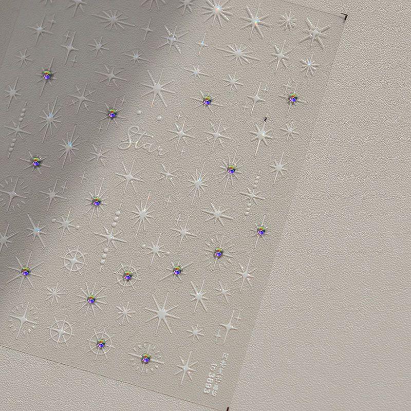 

Bright Crystal Gilding Shiny SIX STAR Awn Nail Sticker Tomoni Embossed Back Glue Laser Powder Nail Sticker Decorations White Star 3893((Crystal diamond shell light))