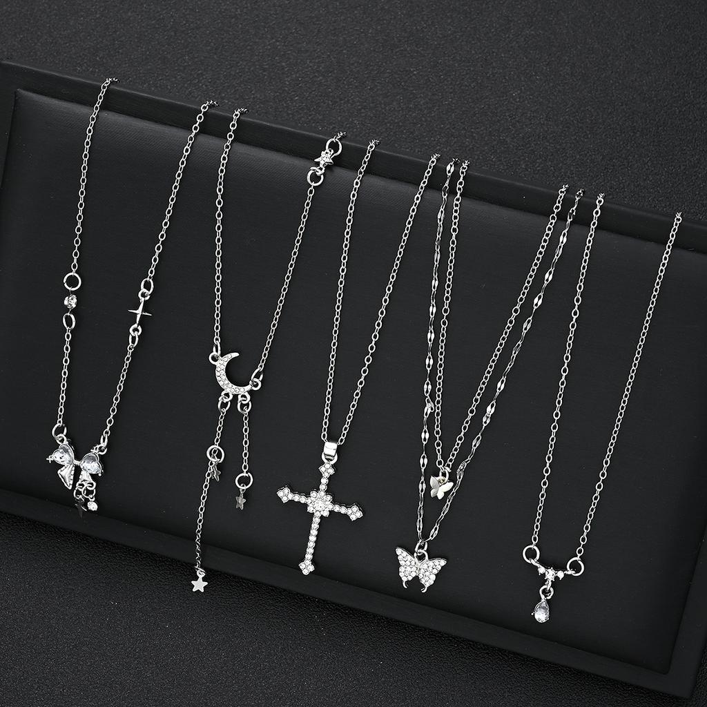 Set de 5 Collares Elegantes Para Mujer Brillantes Zirconia Moda Mariposa Corazón Cruz Lazo Colgantes Collares Joyería de Fiesta Regalo 2026