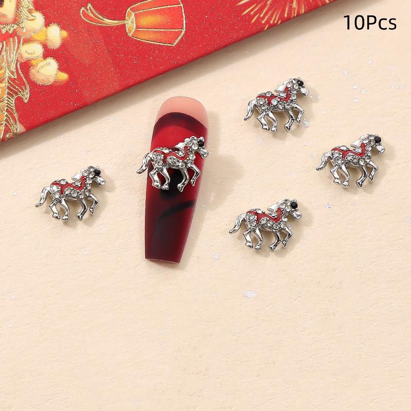 10 Stück Legierung Pony Nagelkunst-Anhänger 3D Kleines Pferd Nagelzubehör DIY Schmuck Maniküre Dekoration Jahr des Pferdes Nagelbastelarbeiten
