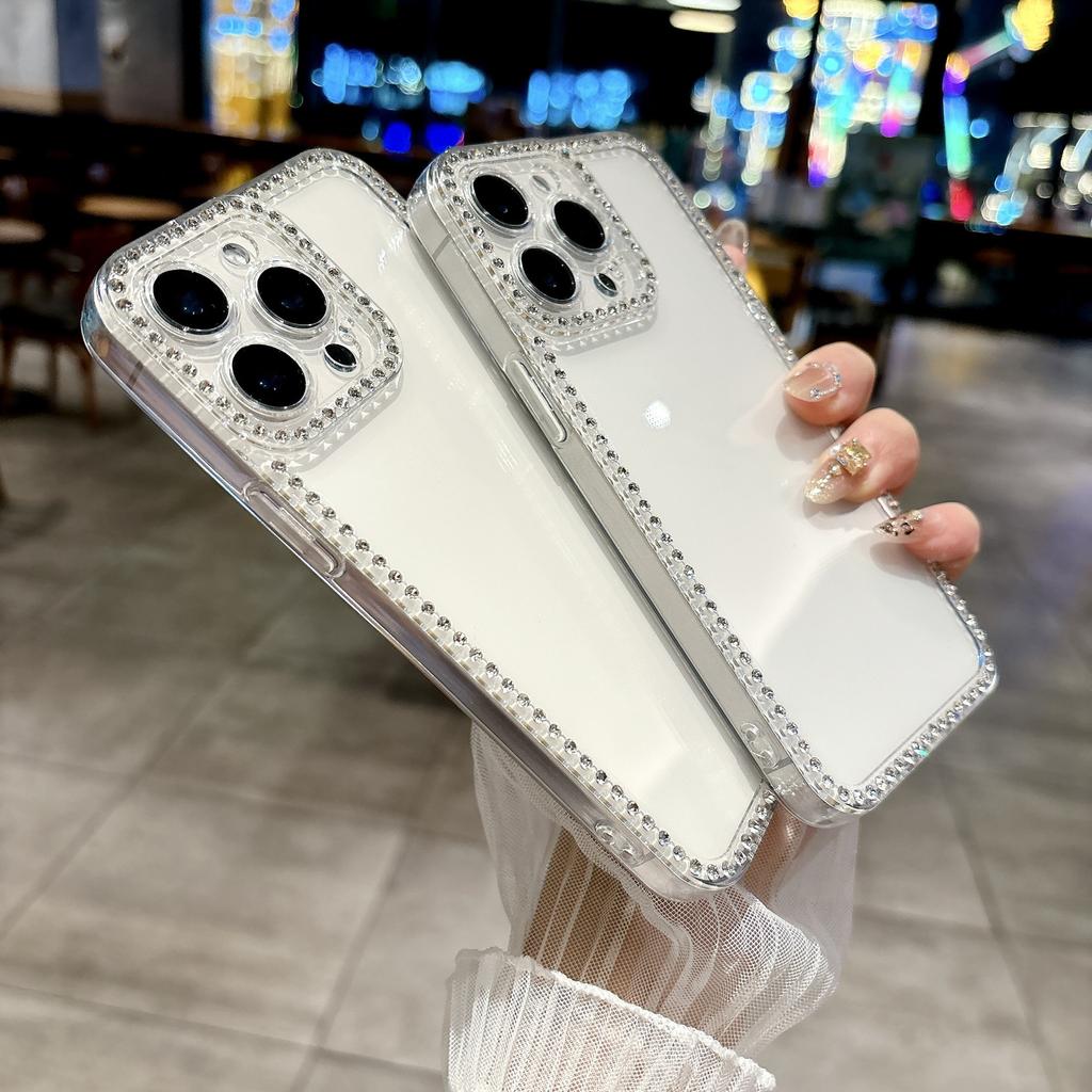 Applicable To IPhone16 Transparent Mobile Phone Case New Luxury Rhinestone 1514 Apple 17 Promax Protective Case Simple