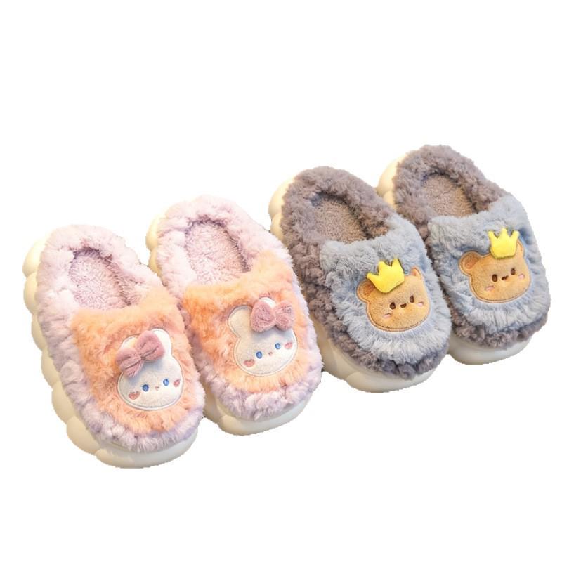 Hausschuhe aus Baumwolle mit Cartoon-Motiven für Damen und Kinder – für drinnen, warmes Hasen- und Bärenmotiv, Partnerlook für Eltern und Kinder, bequem für Herbst und Winter, auch als Unisex-Variante erhältlich