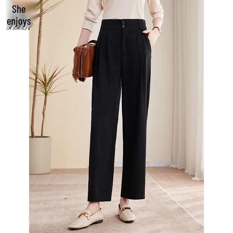 Women's High-Waist Straight Wide-Leg Cropped Suit Pants