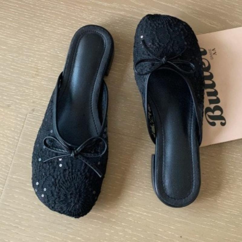 

Модные Элегантные Шлепанцы с Квадратным Носком и Вышивкой на Низком Каблуке Женские Модные Сандалии-Слайды с Бантом Бренда Комфортная Сетка Повседневная Обувь 39 чёрный