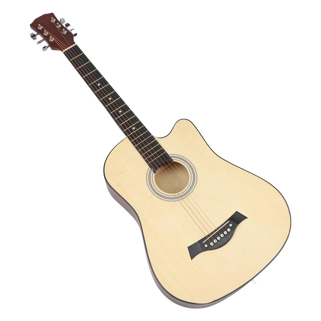 Folk Guitar Kit 38in Wooden 6 Strings Basswood for Practice Playing Wood Color Matte