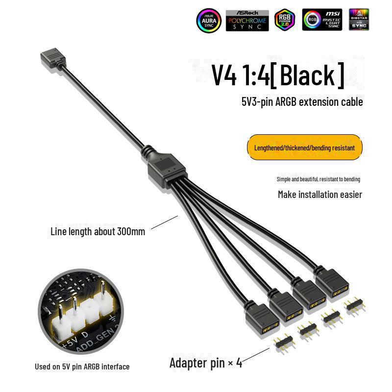 

Адаптер расширения для компьютерного вентилятора 5 В, 3-контактный разветвитель для материнской платы, концентратор AGB 1-на-2/3-на-4 one to four чёрный