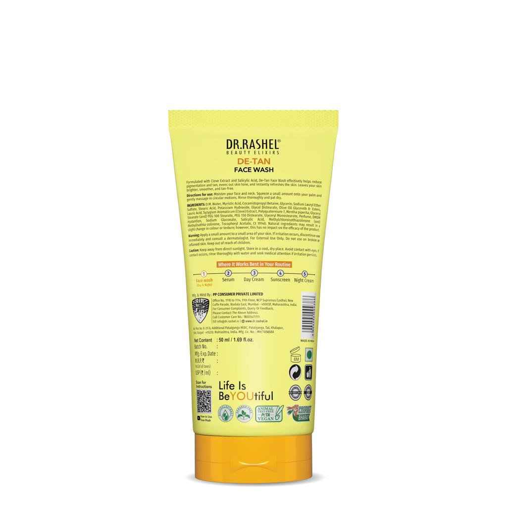 DR.RASHEL De-Tan with Clove & Peppermint for Tan Removal & Fresh Skin | All Skin Types Face Wash| 50ml