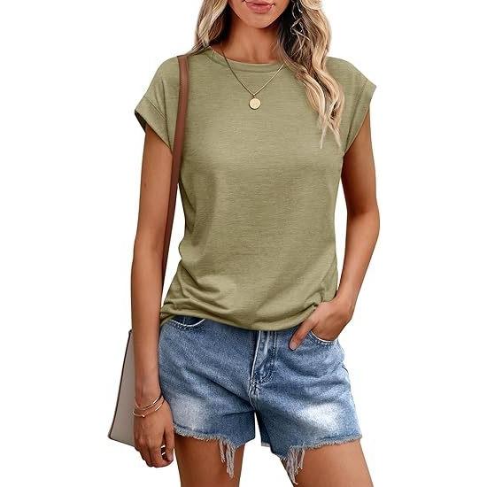 Women Work Casual Fashion Short-sleeved Round Neck Solid Color T-shirt Top