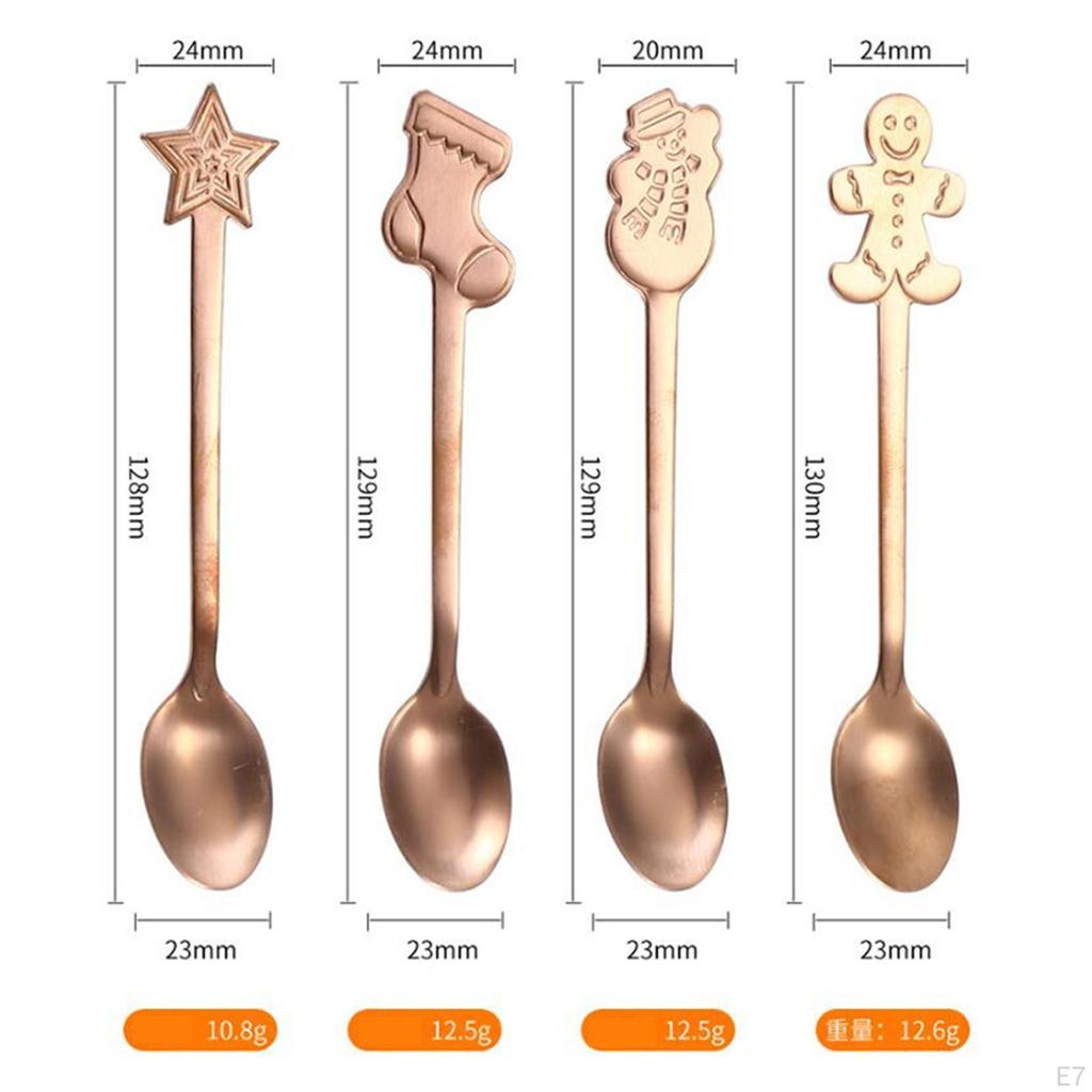 4 Pieces Long Christmas Metal Spoons Set Dessert for Latte Coffee Macchiato