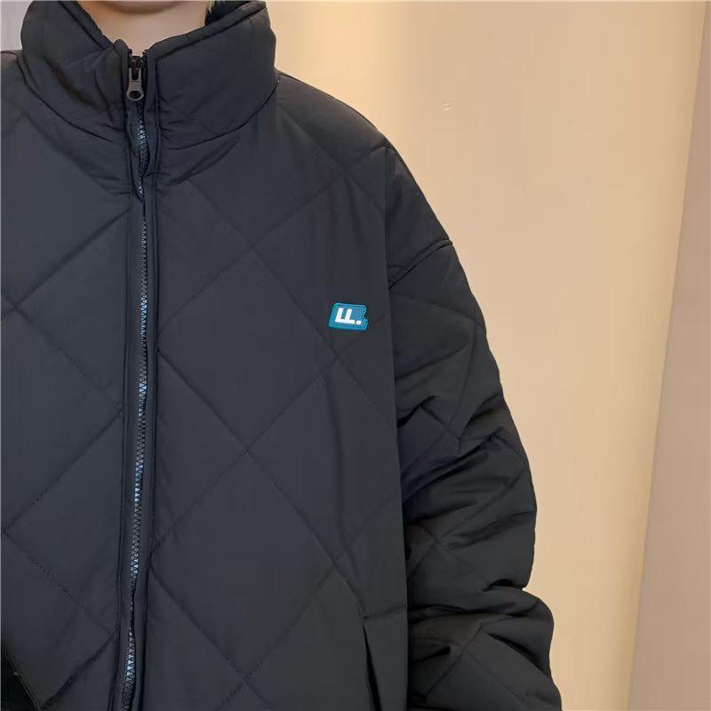 Men's Retro Diamond Lattice Cotton Padded Baseball Jacket - Trendy Stand Collar Winter Coat