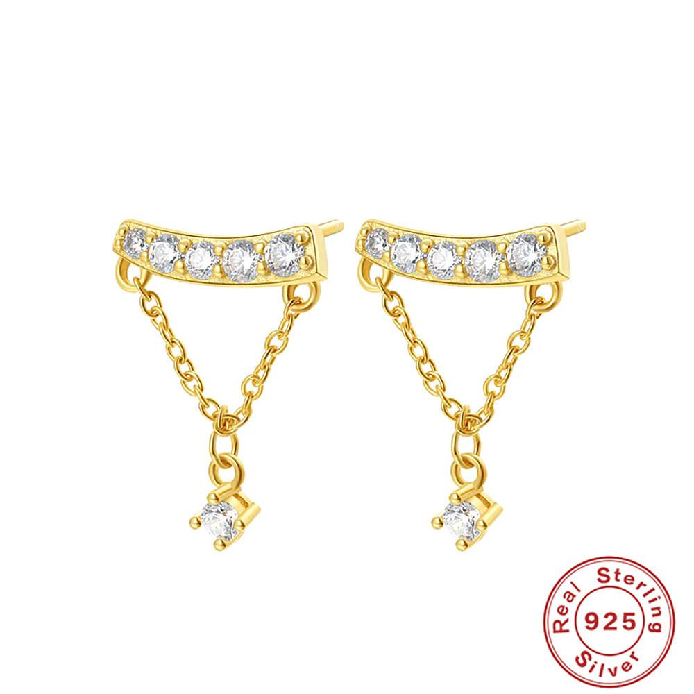 

Модные серьги-пусеты из стерлингового серебра S925 с креативной одинарной бриллиантовой цепочкой и бахромой 925 silver золотой