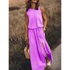 Vestido Largo Casual de Color Sólido sin Mangas con Cuello Redondo, Abertura Lateral, Ropa Nueva Europea y Americana para Mujer de Primavera y Verano