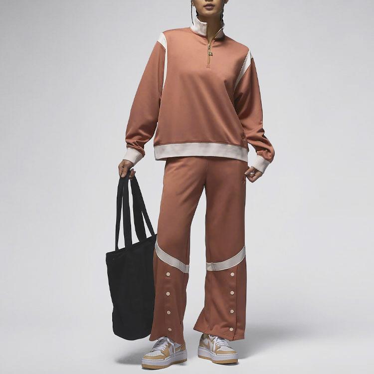 Jordan Embroidered Patchwork Zip-Up Stand Collar Sweatshirt Women Tops Orange FB5135-810