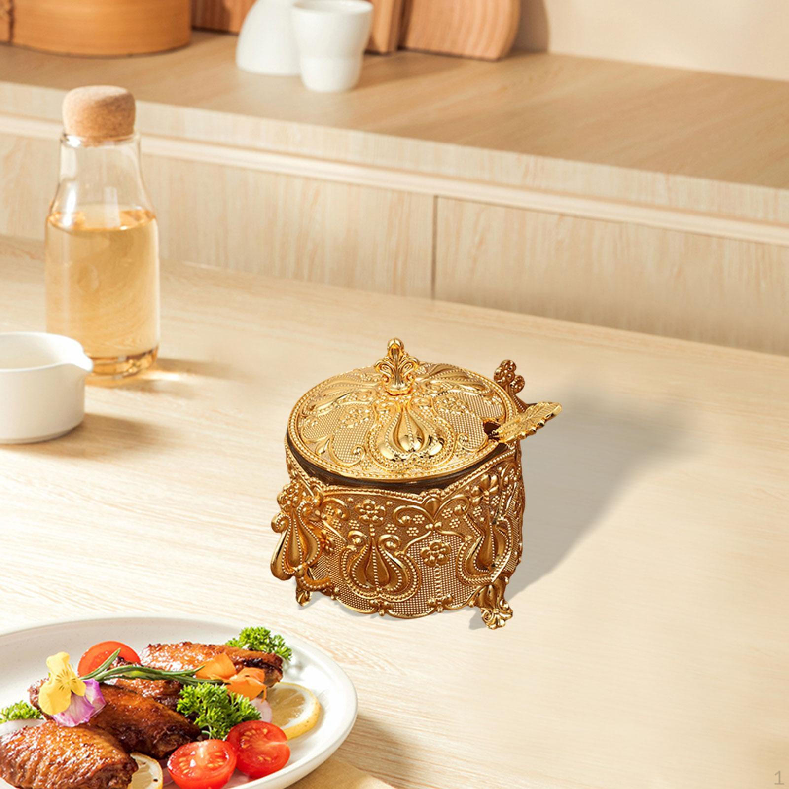 

Сахарница в европейском стиле, солонка с крышкой и ложкой, банка для хранения на столешнице, горшок для приправ золотой
