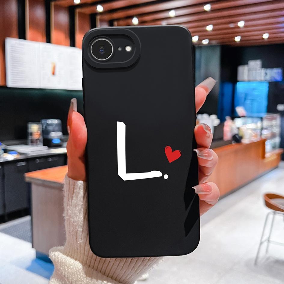 Phone Cover For Apple iPhone 16e 16 15 14 13 Pro Max Plus Pretty Red Love Heart Letter Pattern Soft Silicone Anti Fall Protective Case For Apple Shell
