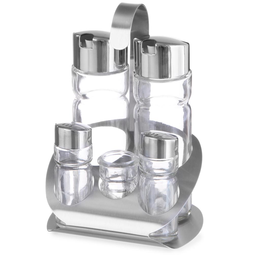 Hendi 465363 Set Spezie Acciaio Inossidabile Sale Pepe Olio d'Oliva Aceto Stuzzicadenti