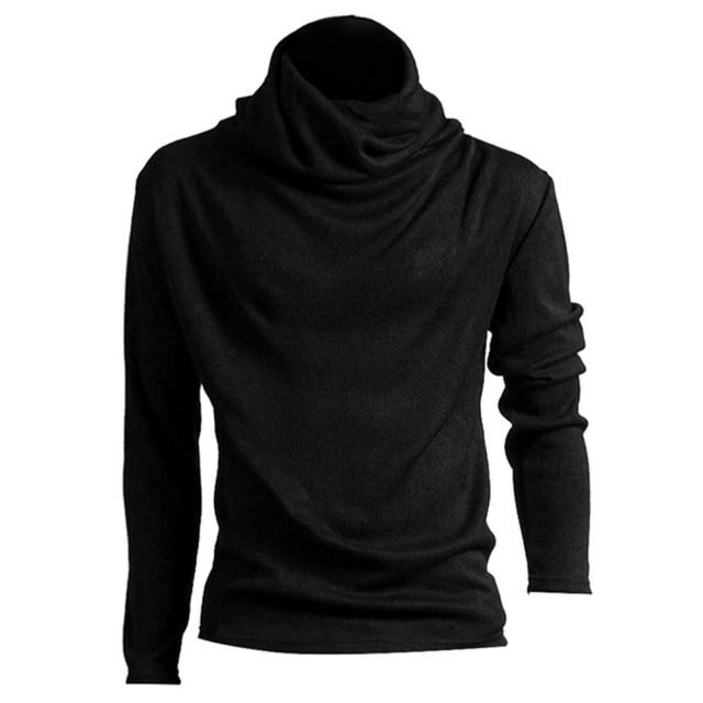 New Men Fashion T-shirt Slim Tops Male Stretch T-shirt Turtleneck Long Sleeve Shirts High Collar Men's Cotton Tees