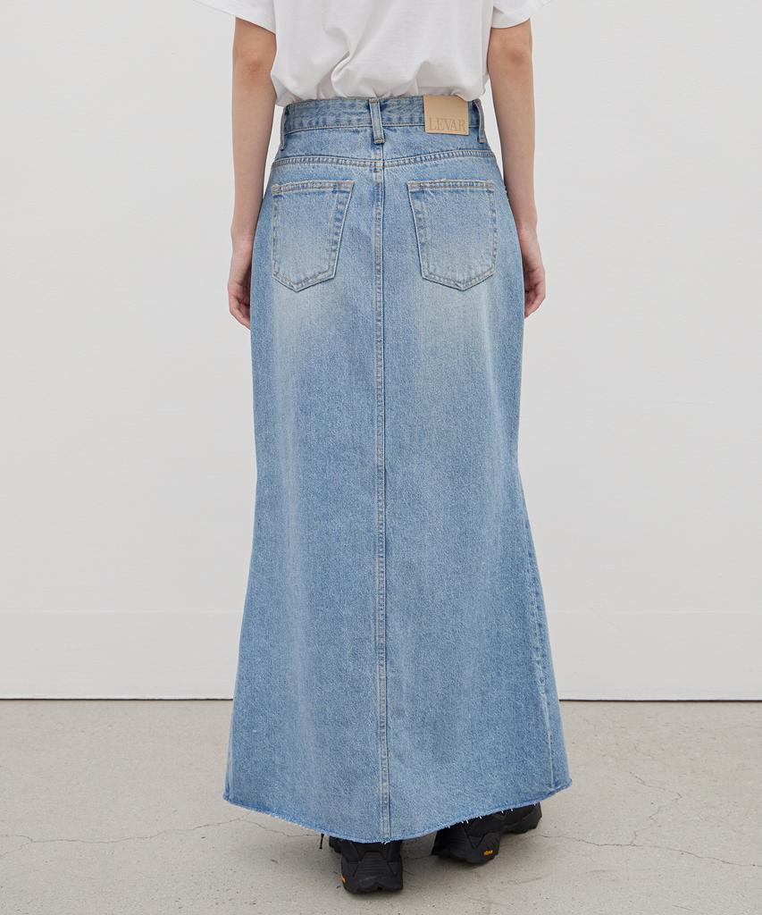 Leuba Front Slit Denim Maxi Skirt - Light Blue