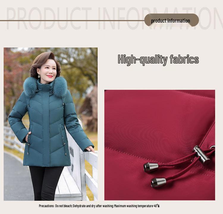 Mom's Fashionable Mid-Length Winter Coat - Age-Reducing Cotton Padded Jacket for Middle-Aged & Elderly Women