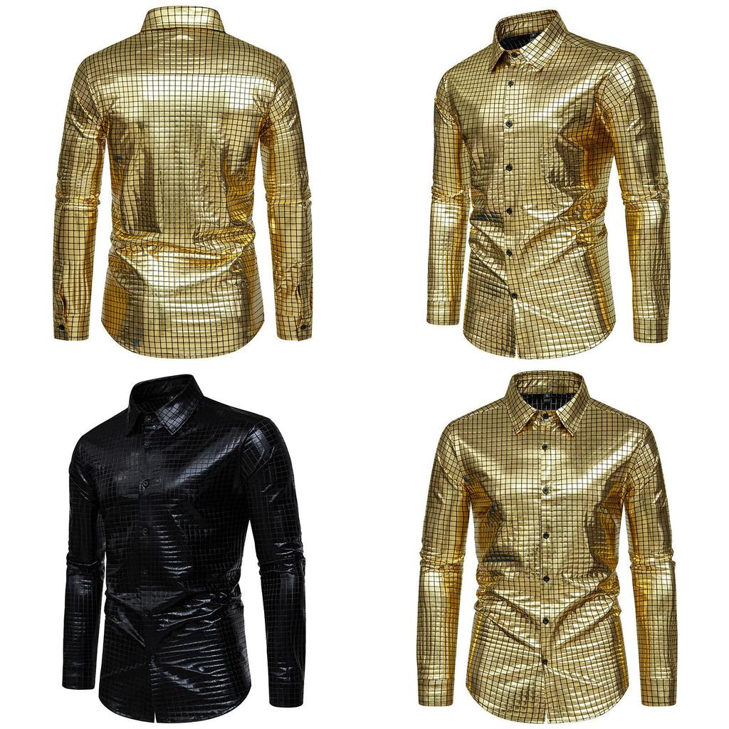 Satin Finish Long Sleeve Shirt With Gold Foil Detail For Casual And Night Out