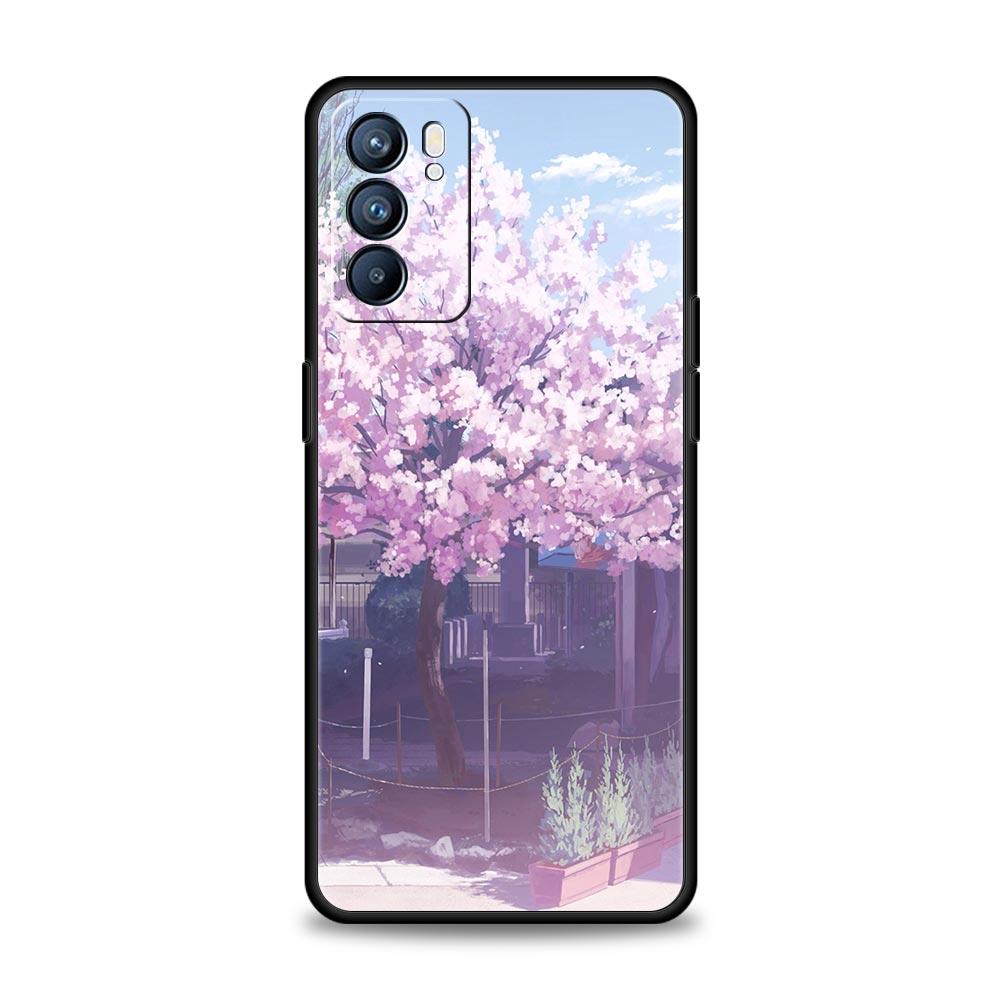 Cherry Japanese Traint Moun Fuji For Oppo Reno7 Reno6 Pro Plus A54 5G Case Find X6 X5 A53 A52 A9 A15 A95 A17 A16 A76 A74 Cover