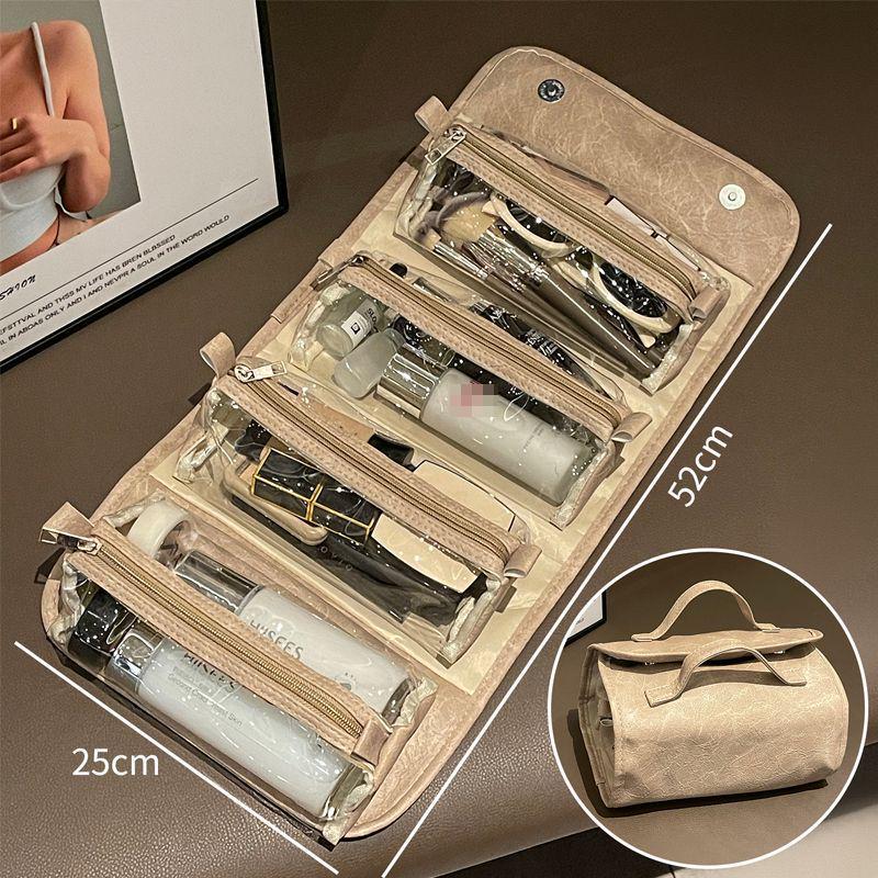 

2025 Portable Four-in-One Foldable Cosmetic Bag - Large Capacity for Travel & Skincare Wrinkled Marble Texture High-End Finish