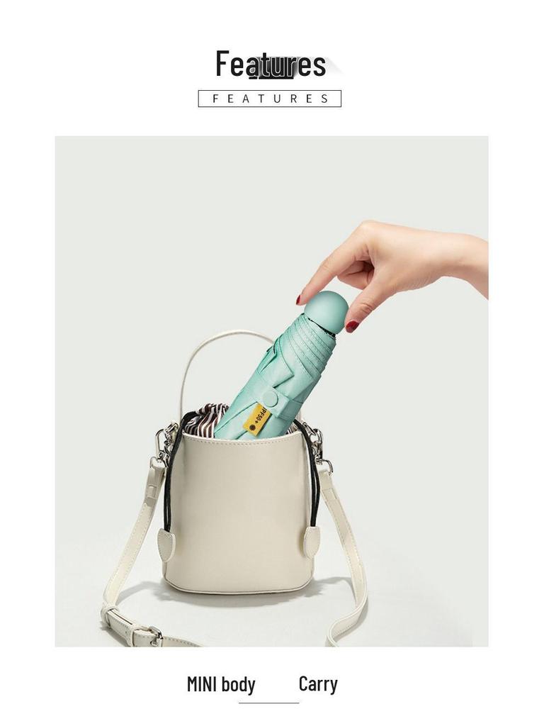 Women's Dual-Use Mini Umbrella: Compact Five-Fold Design, Thickened Fabric, Black Glue for UV Protection, Custom Logo Option