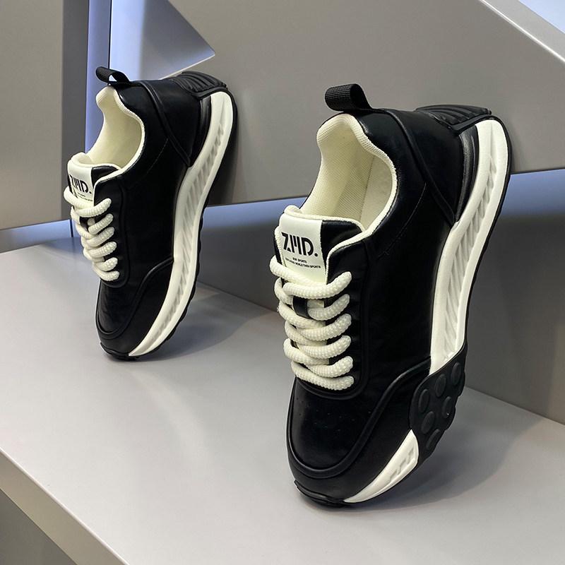 Herbst neue dicke Sohle Low-Top Dad Shoes Leder Schnürung rutschfest Retro Freizeitschuhe