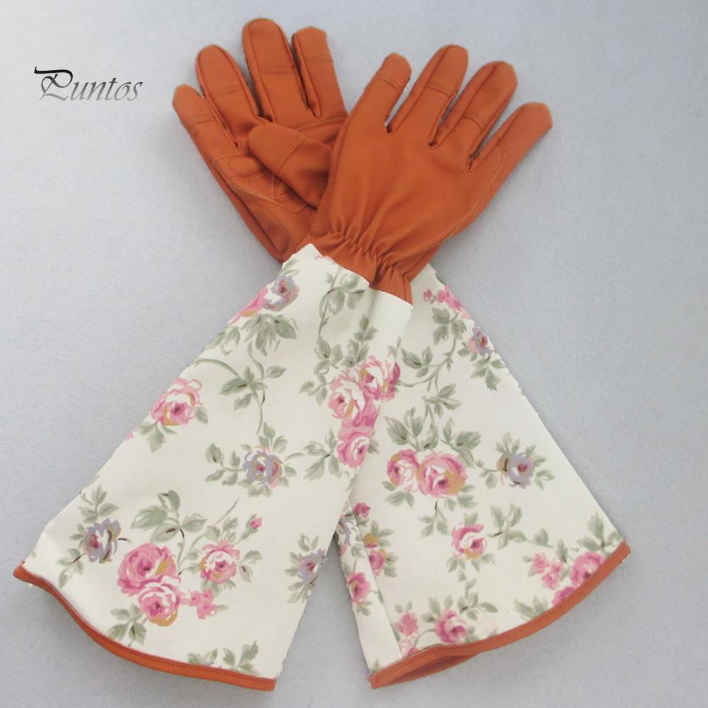 1Pair Breathable Floral Print Long Sleeves Protective Gardening Pruning Gloves