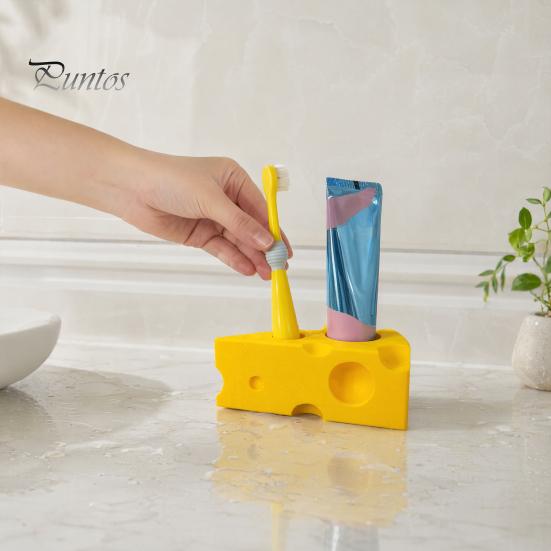 Multi-hole Toothbrush Holder 3D Printed Toothpaste Storage Rack, Cheese Shaped Rack Holder, Moisture-Proof Multi-Sized Holes Organizer for Bathroom