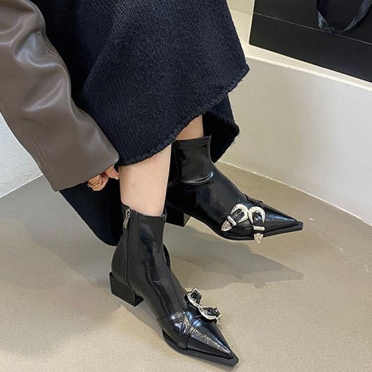 2025 square heel soft leather fashion boots pointed boots children square heel new women's boots beautiful boots thin boots zipper