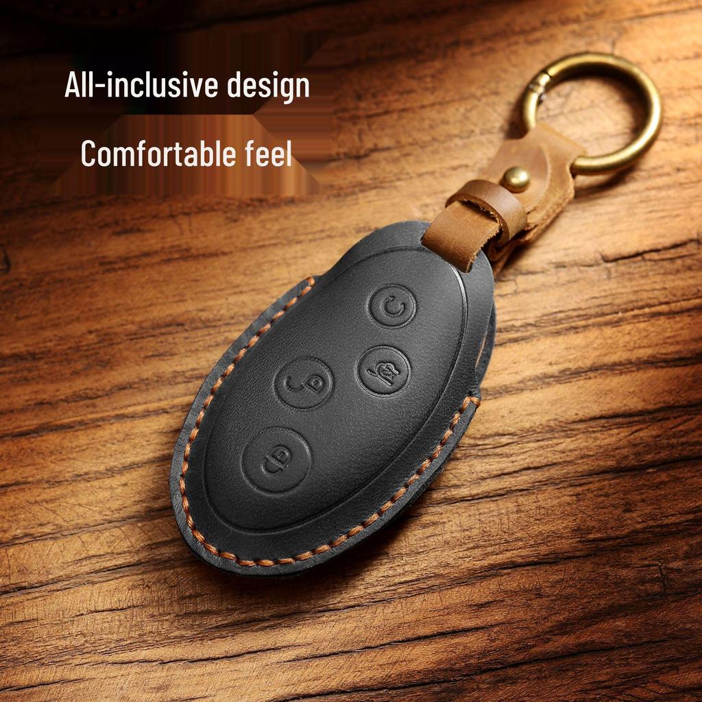 Top Grain Leather Car Key Cover for BYD Qin, Song, & Tang - Retro European/American Style