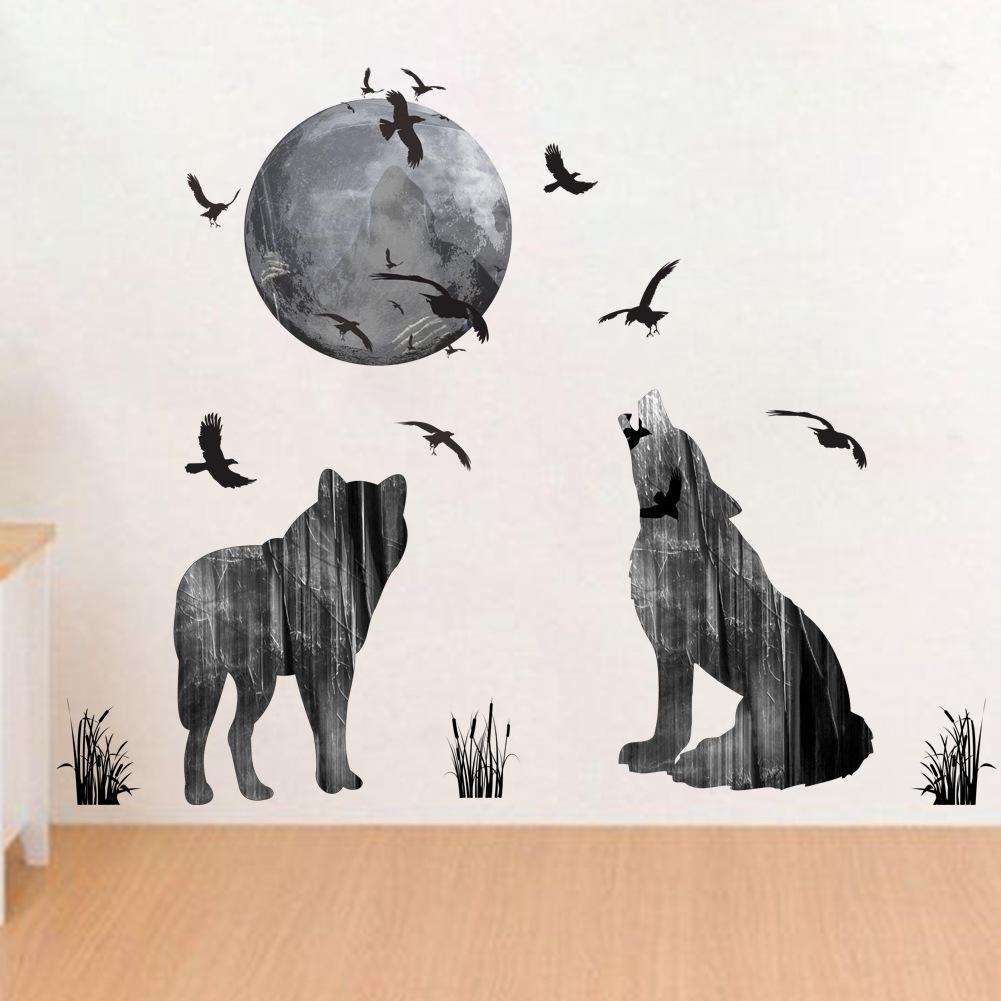 Moon Wolf Wall Sticker Living Room Bedroom Home Background Home Wall Sticker ARI