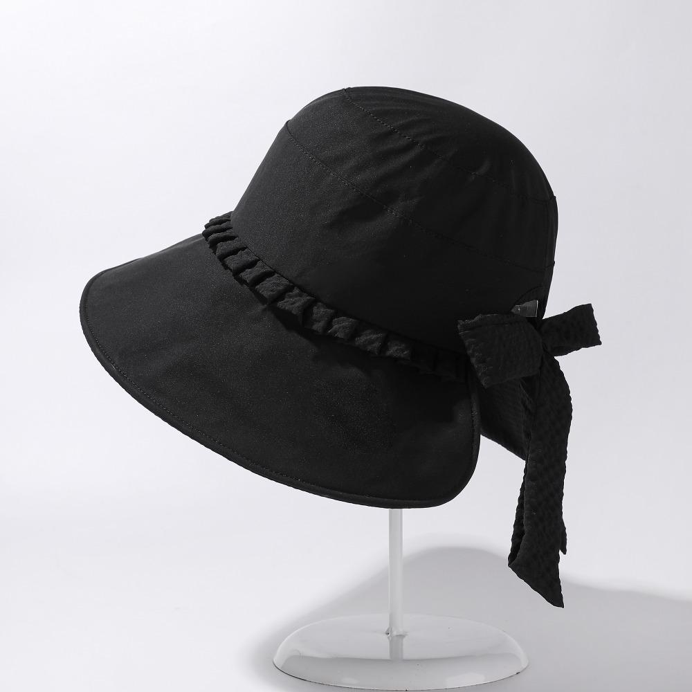 

Шляпа рыбака с бантом, ветрозащитная завязка, шляпа-ведро, модная солнцезащитная шляпа-котелок, для улицы, лето чёрный