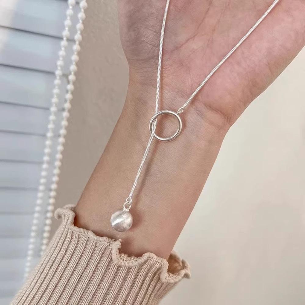 Geometric Shape Brushed Round Ball Necklace Luxury Silver Bead Necklace  Neck Accessory