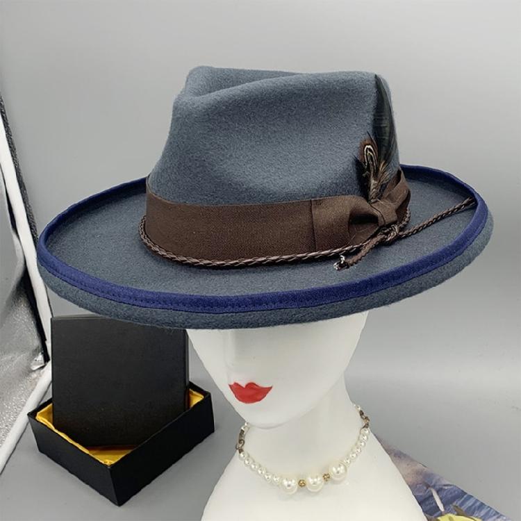 Elegant Feather Homburg Wool Styling Hat with Wide Brimmed Flat Hat Wide Brimmed Western Hat for Casual Wear