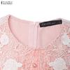 ZANZEA Women Casual Round Neck Summer Lace Patchwork Short Sleeve Dress