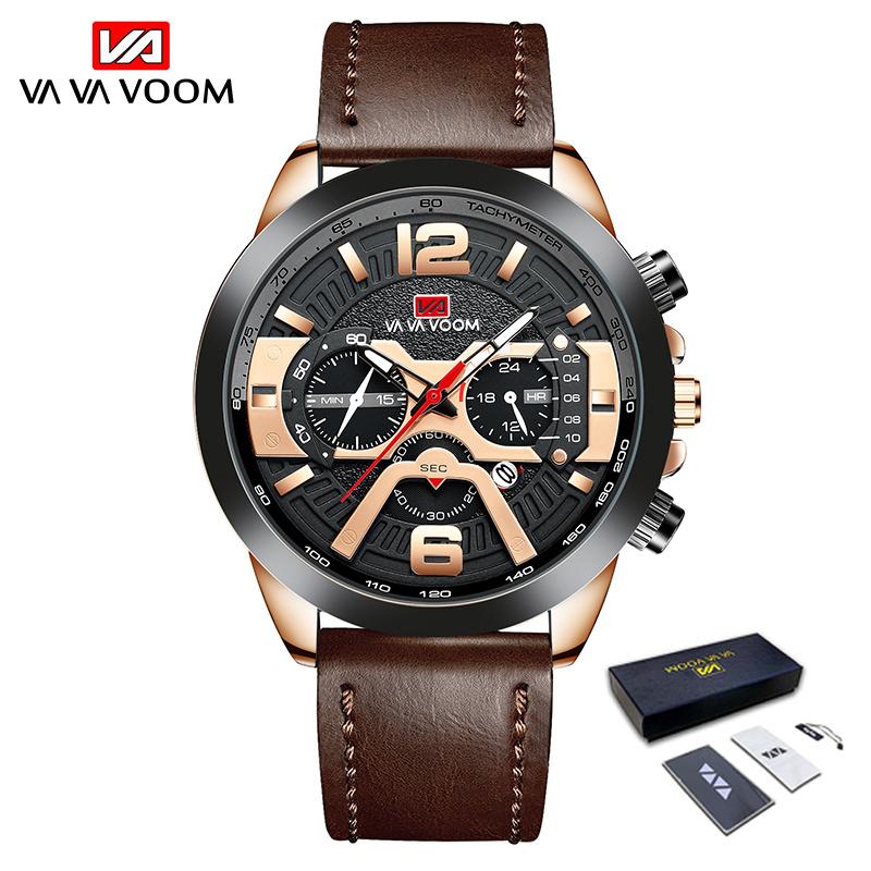 VA VA VOOM Mens Quartz Watches New Six Needle 8329 Casual Men's Watch Business Waterproof Date Quartz Watch Men Fashion Luminous Sport Clock