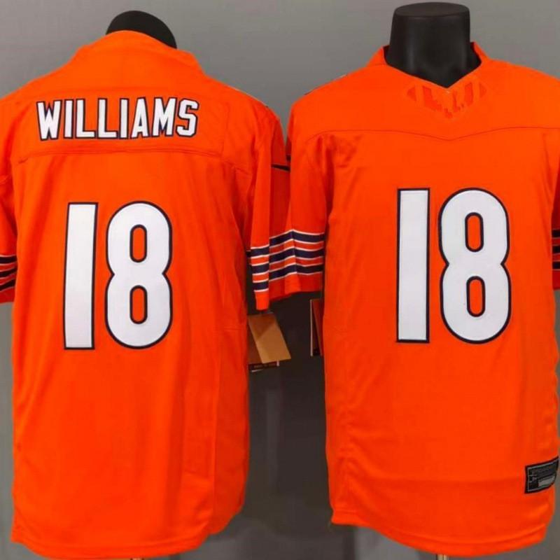 Chicago Bears 18 Williams Orange NFL Football Jersey Men Women Short Sleeve Embroidered Fan Apparel