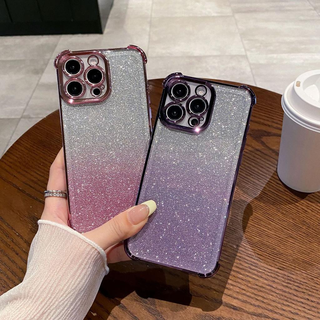 Flash Powder Anti Fall Plating Suitable for IPhone15Pro Mobile Phone Case 14 Four Corner Plating 13 Simple Protective Case 16