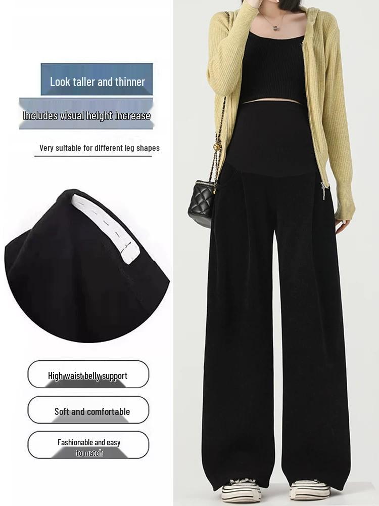 Pantalones de Pierna Ancha de Cintura Alta para Maternidad Tallas Grandes Primavera/Verano 2026 con Soporte Abdominal y Pierna Recta Forrados de Terciopelo