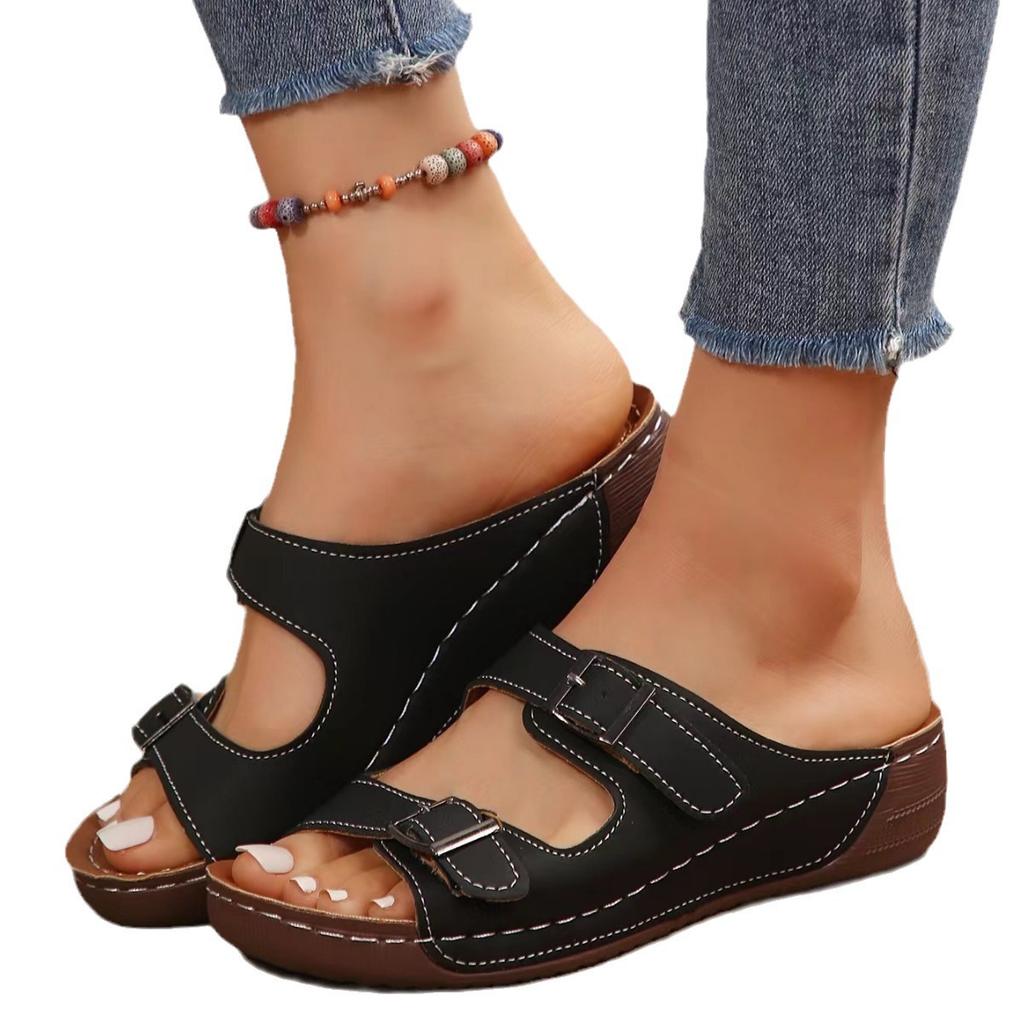 2025 new platform slippers women's shoes large size casual platform with one word casual slippers summer beach shoes