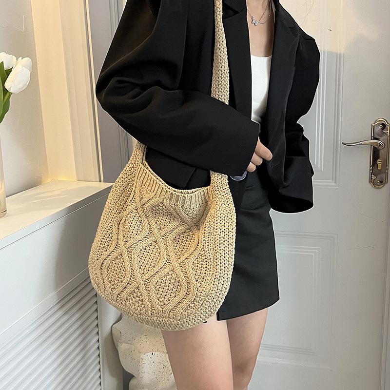 Crochet Womens Shoulder Bags Ladies Designer Knitted Handbags Tote Summer Beach Boho Bag Purses Shopper Satchel KTY