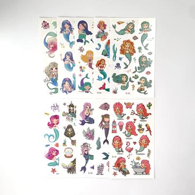 10 Folhas/Conjunto Adesivos de Tatuagem de Sereia de Desenho Animado para Crianças À Prova d'Água Fofos Engraçados Tatuagem Falsa Temporária para Crianças Meninas Presente