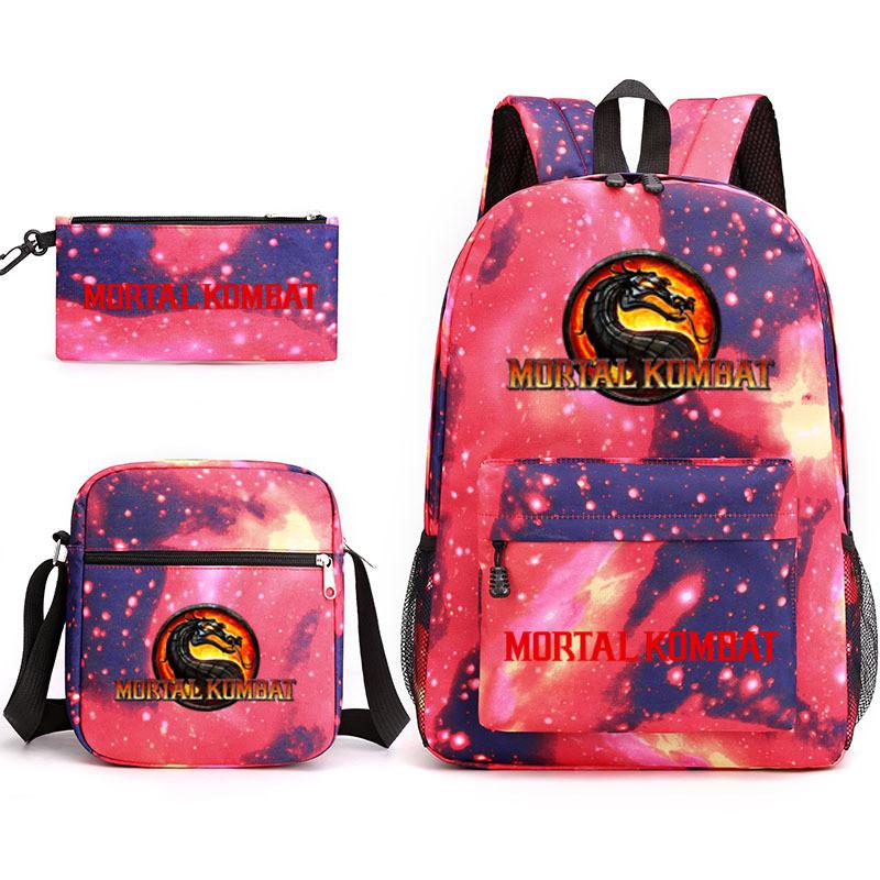 Mortal Kombat Book Bag Threepiece Set With Waterproof Oxford Fabric For Casual Travel