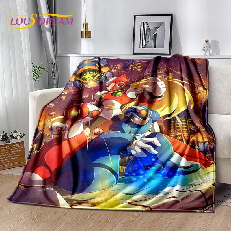 Retro Cartoon Rockman Mega Man Game Soft Flannel Blanket for Beds Bedroom Sofa Picnic,Throw Blanket for Outdoor Leisure Nap Gift